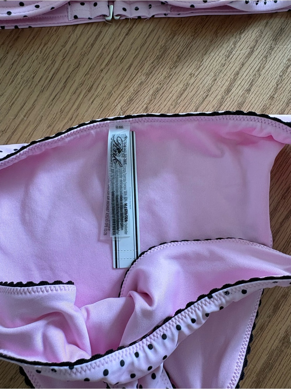 Pink Polka Dot Bikini Set with Black Trim - Picture 3 of 5